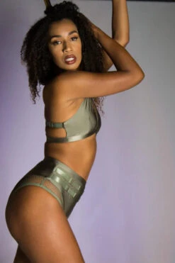 Tatiana Activewear Isla Top - Shiny Khaki 7 Tatiana Activewear Isla Top - Shiny Khaki -Pole Dance Clothing Shop Tatiana Active Isla Shiny Khaki High Waisted Mesh Low Cut Pole Wear Set 2 2 23f8d68b e3cc 44d0 90af 44376c957529