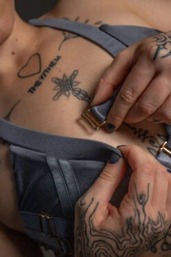 Tatiana Activewear Faye Top - Shiny Gunmetal 9 Tatiana Activewear Faye Top - Shiny Gunmetal -Pole Dance Clothing Shop TatianaActive FayeGunmetalGreyBlueMetallicHighWaistedPoleWearDancingSet 5931 1