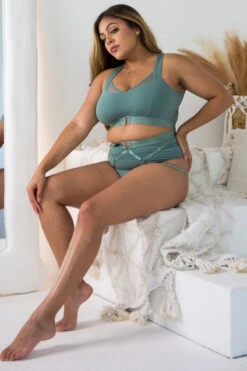 Tatiana Activewear Perla Shorts - Sage Green -Pole Dance Clothing Shop TatianaActive PerlaSageGreenSupportiveFullCoveragePoleWearPoleDancingClothes 2 2