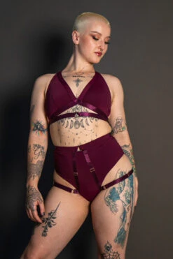 Tatiana Activewear Tokio Top - Wine -Pole Dance Clothing Shop TatianaActive TokioWineRedBurgundyHighWaistedPoleWearDancingSet 5134 1