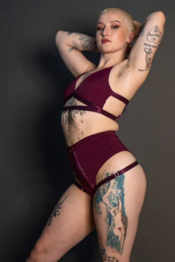 Tatiana Activewear Tokio Top - Wine -Pole Dance Clothing Shop TatianaActive TokioWineRedBurgundyHighWaistedPoleWearDancingSet 5140 1