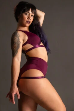 Tatiana Activewear Tokio Top - Wine -Pole Dance Clothing Shop TatianaActive TokioWineRedBurgundyHighWaistedPoleWearDancingSet 6515 1