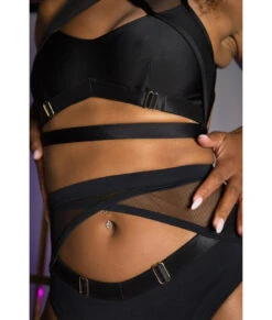Tatiana Activewear Xena Top - Matte Black -Pole Dance Clothing Shop TatianaActive XenaBlackCutOutHalterCheekyPoleWear 4093