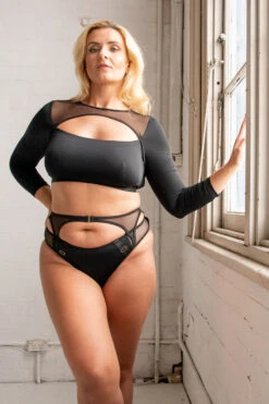 Tatiana Activewear Esme Top - Black 17 Tatiana Activewear Esme Top - Black -Pole Dance Clothing Shop TatianaActiveEsmeLongSleeveCropMeshTop 0492cropped 1