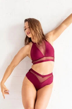 Tatiana Activewear Lucia Top - Burgundy -Pole Dance Clothing Shop TatianaActiveLuciaRedPoleWearSet 8885cropped