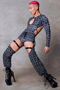 CXIX 119 Chaps - Black Print -Pole Dance Clothing Shop black chaps CXIX 119 streetwear dancewear poledance