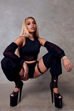 CXIX 119 Corset Top With Sleeves - Black -Pole Dance Clothing Shop black corset top polewear dancwear fashion