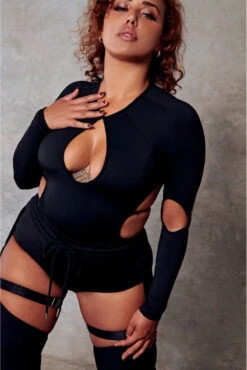 CXIX 119 Plunge Bodysuit - Black -Pole Dance Clothing Shop bodysuit black dance CXIX fashion 119 streetwear 1