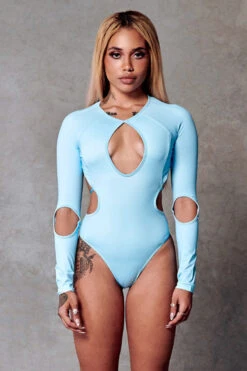 CXIX 119 Plunge Bodysuit - Blue -Pole Dance Clothing Shop bodysuit blue polewear dancewear fashion streetwear 1