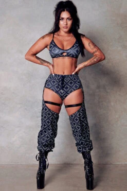 CXIX 119 Bralette - Black Print -Pole Dance Clothing Shop bralette fashion black monogram poledance CXIX 119