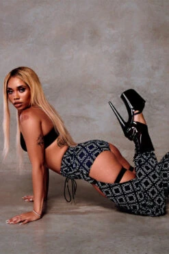 CXIX 119 Chaps - Black Print -Pole Dance Clothing Shop chaps CXIX black monogram dancewear streetwear