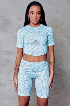 CXIX 119 Biker Shorts - Blue Print 12 CXIX 119 Biker Shorts - Blue Print -Pole Dance Clothing Shop cropped tee blue monogram fashion streetwear poledance CXIX
