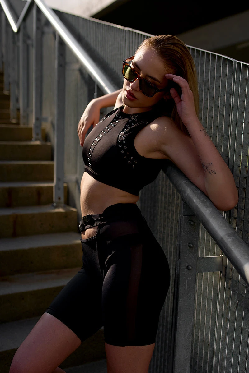 Hamade Activewear Eyelet High Neck Top - Black 2 Hamade Activewear Eyelet High Neck Top - Black - Image 2