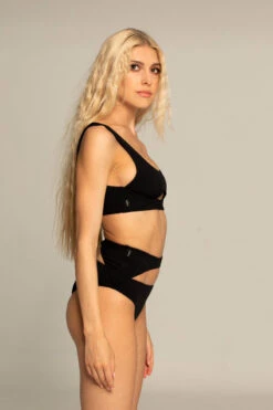 Paradise Chick Miami Opencut Shorts - Ribbed Black -Pole Dance Clothing Shop miamiribopencutblack1