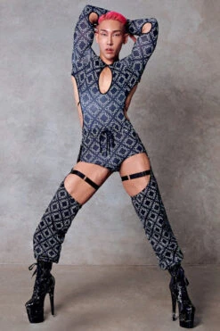 CXIX 119 Chaps - Black Print -Pole Dance Clothing Shop monogram chaps black fashion polewear dancewear poledance