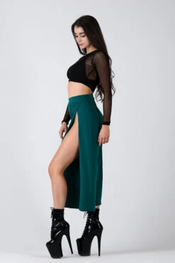 REV ACTIV Sensual Flow Pants (with Leg Slit) - Malachite -Pole Dance Clothing Shop sensual malachite pants with slits 3