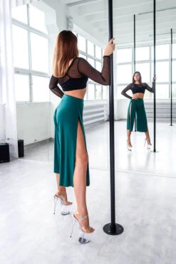 REV ACTIV Sensual Flow Pants (with Leg Slit) - Malachite -Pole Dance Clothing Shop spodniesensualmalachiteside