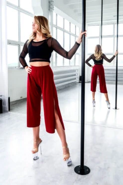 REV ACTIV Sensual Flow Pants (with Leg Slit) - Wine 9 REV ACTIV Sensual Flow Pants (with Leg Slit) - Wine -Pole Dance Clothing Shop spodniesensualwinefront
