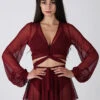 REV ACTIV Mesh Wrap Blouse - Wine
